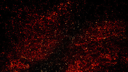 Fototapeta na wymiar Sparks, particles and dust are sprayed off in the air. Grainy abstract texture isolated on black background. Flat design element.