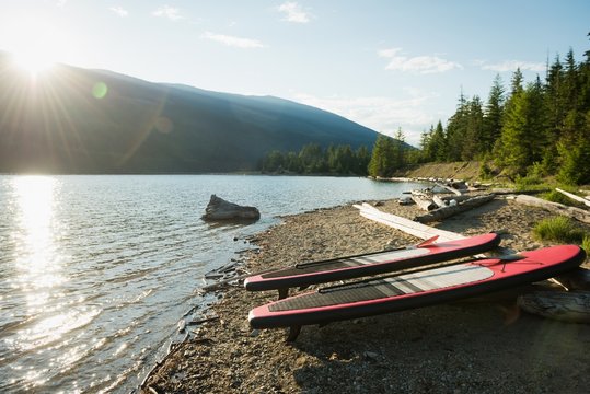 Stand Up Paddleboard Near River Side