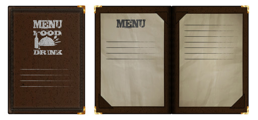 restaurant menu notebook in brown leather binding
