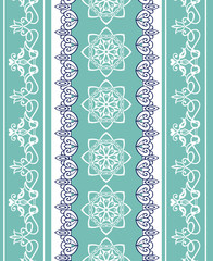 Set of Lace Bohemian Seamless Borders. Stripes with turquoise Floral Motifs. Floral wallpaper. Decorative ornament for fabric, textile, wrapping paper