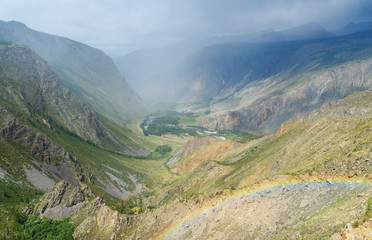 Fototapeta premium Valley of Chulyshman river with rainbow. Altai Republic. Russia
