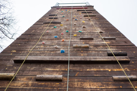 Climbing Wood Wall At Safety Adventure Park