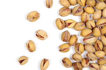 Pistachios isolated on white background, top view