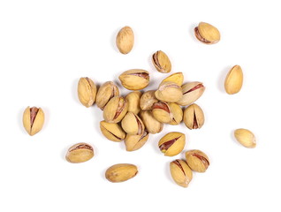Pistachios isolated on white background, top view