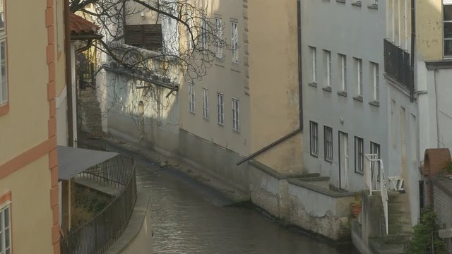 Vltava Channel beetween old buildings in Prague city, the capital of Czech Republic.