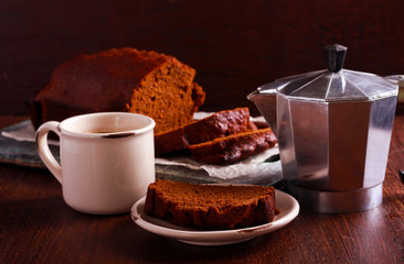 Dark ginger loaf bread, sliced