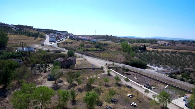 Galisteo, pueblo de Cáceres (Extremadura, España) a vista de pajaro. Video aereo con Drone. 
