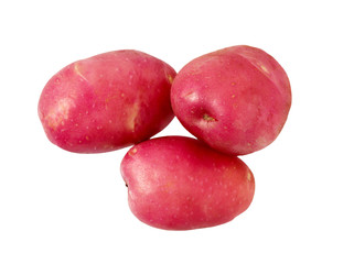 Potatoes isolated on white. Pile of red potatoes.