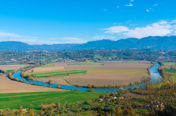 Sabina, province of Rieti, central Italy. Here the valley of Tiber river in autumn.