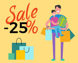 Sale -25 Daddy and Son on Vector Illustration