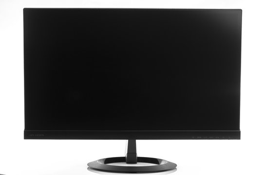 High-tech flatscreen computer display in landscape orientation isolated