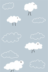 texture in the form of small on which the clouds are depicted, and some of them in the form of lambs. children's print or postcard.