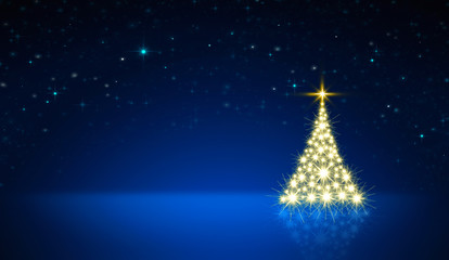 Glowing Christmas tree with star sky . Christmas background.