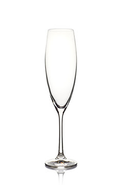 Empty champagne glass on white