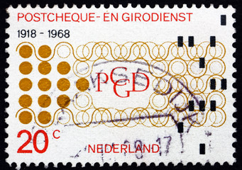 Postage stamp Netherlands 1968 coins and punched card
