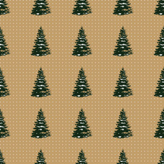 Seamless Merry Christmas Festive Pattern with Tree