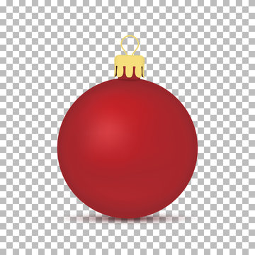 Red Christmas ball with shadow isolated on transparent background. Vector illustration