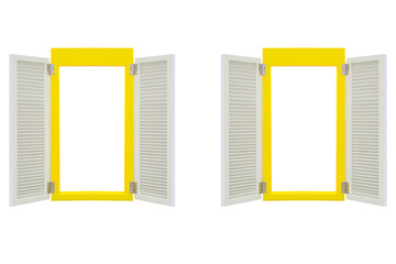 Wooden white and yellow window isolated on white background.