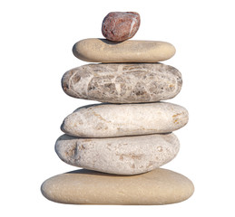 Several pebble stone isolated on white complex like symbol for zen and relax concept