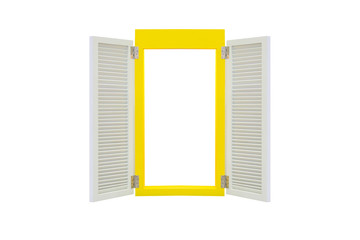 Wooden white and yellow window isolated on white background.
