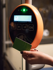 Ticket validation system on modern public transport. © M-Production