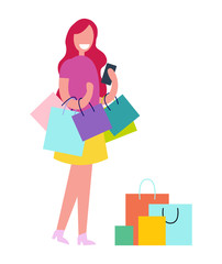 Female with Shopping Bags Vector Illustration