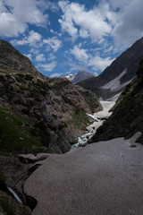 Passing glaciers on the way - Amarnath Yatrah, 1. day from Chandanwari to Sheshnag, Kashmir, India