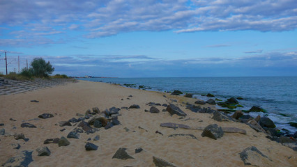 Popular beaches in Odessa in Ukraine attract many tourists. Beautiful view of the rising sun.