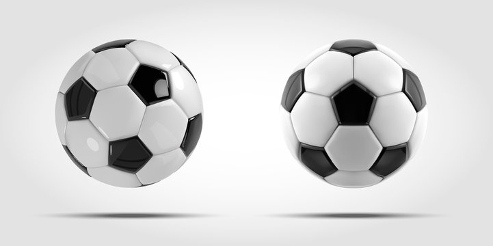 Vector soccer ball set. Two Realistic soccer balls or football balls on white background