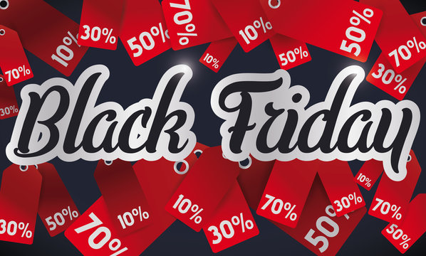 Promotional Design with Discounts Tags for Black Friday, Vector Illustration