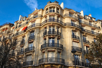 The traditional facade of Parisian building, France.