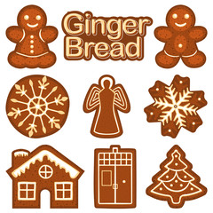 Christmas ginger bread cookie colorful bright set.