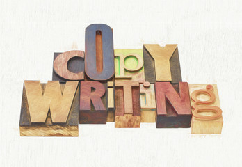 copywriting word abstract in wood type