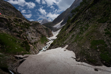 Passing glaciers on the way - Amarnath Yatrah, 1. day from Chandanwari to Sheshnag, Kashmir, India