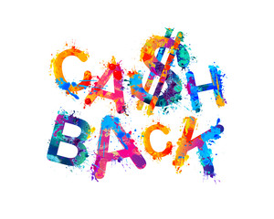 Cash back. Watercolor splash letters. Dollar sign