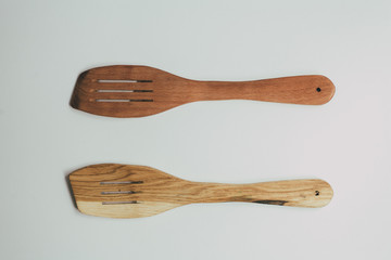 Rustic Kitchen Decoration with wooden cutlery. Country kitchen decoration.