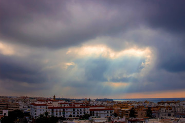 Sky. Landscape view. Estepona city, Costa del Sol, Andalusia, Spain.