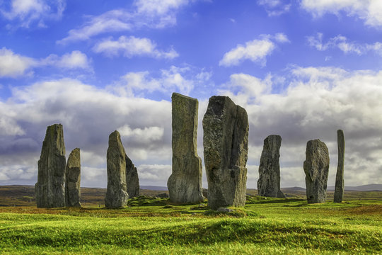 The stonehenge-like ring of stones on the norther scottish island of Lewis, called the Callanish Stones. HDR Photo taken in bright sunshine