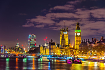 Westminster Palace and Big Ben at night in London - obrazy, fototapety, plakaty