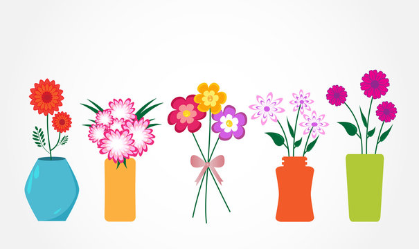 Flowers in Vases Vector Illustration