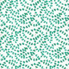 Watercolor floral seamless pattern with green leaves, meadow herbs, greenery