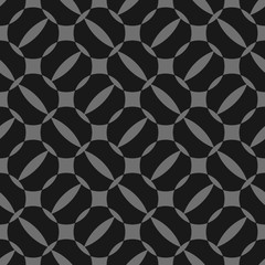 Black and grey geometric seamless pattern. Simple texture with rounded shapes, grid, lattice. Abstract background in dark colors. Stylish modern minimal repeat design for decor, textile. Stock vector
