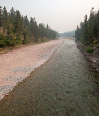 Gravel river banks where the Flathead and Spotted Bear Rivers meet in the Bob Marshall wilderness...
