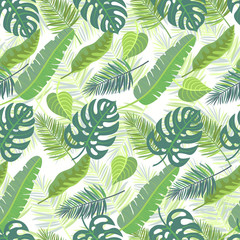 Vector seamless pattern with tropical jungle leaves