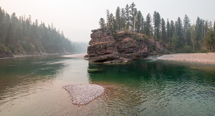 Curving riverbank where the Flathead and Spotted Bear Rivers meet in the Bob Marshall wilderness...