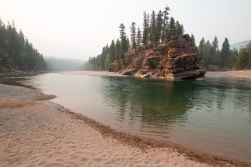 Curving confluence where the Flathead and Spotted Bear Rivers meet in the Bob Marshall wilderness...