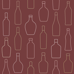 Background of  Alcohol Bottles. Outline Seamless pattern. Vector illustration
