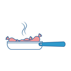kitchen pan with sausages vector illustration design