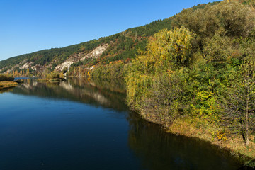 Fototapeta na wymiar Autumn Landscape of Iskar River near Pancharevo lake, Sofia city Region, Bulgaria