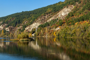 Fototapeta premium Autumn Landscape of Iskar River near Pancharevo lake, Sofia city Region, Bulgaria